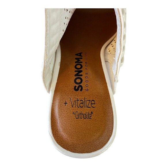 Sonoma Womens Vitalize Open-Toe Block Heel Mules Size 7.5 White Faux Leather - Picture 3 of 7